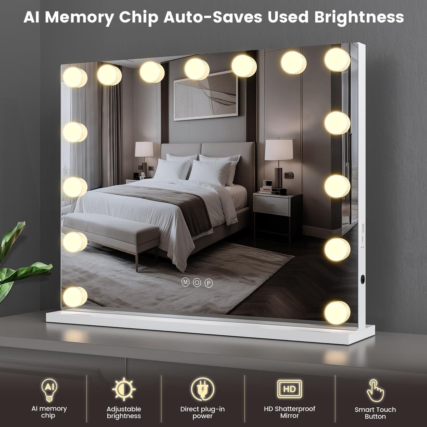 imageVESAUR Large Vanity Mirror with Lights Hollywood Makeup Mirror with 15 Dimmable Bulbs 3 Light Colors Detachable 1X10X15X Magnification USBTypeC Dual Power Tabletop ampampWall Mount Senior Aluminum