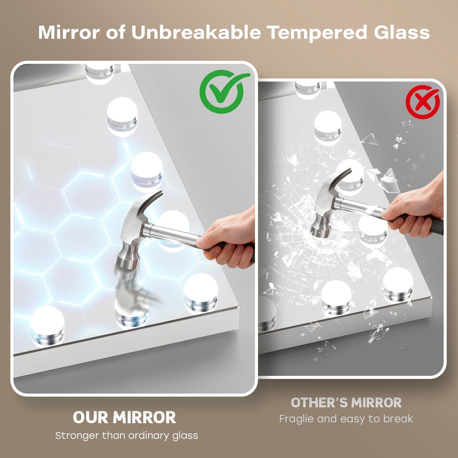 imageVESAUR Large Vanity Mirror with Lights Hollywood Makeup Mirror with 15 Dimmable Bulbs 3 Light Colors Detachable 1X10X15X Magnification USBTypeC Dual Power Tabletop ampampWall Mount Senior Aluminum