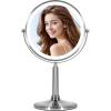 imageLarge 4500mAh Rechargeable Lighted Makeup Mirror Nickel 2Sided 1X10X HD Undistorted Magnifying Mirror with 3 Color Lights Dimmable 360 Swivel Seamless Cordless Travel Vanity Mirror Detachable