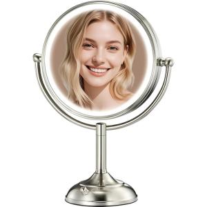 image2025 VESAUR 9quot Large 5000mAh Rechargeable Lighted Makeup Mirror Nickel 1X10X20X HD Magnifying Mirror with Compact Suction Mirror 3 Color Dimmable light 360Swivel Seamless Vanity Mirror Gift Box159L x 93W