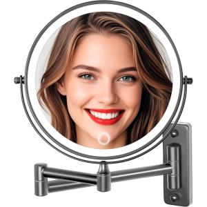 image9quot Large Wall Mounted Lighted Makeup Mirror Black Nickel 1X20X Magnifying Mirror with 3 Color Light LED Lights Dimmable 5000mAh Rechargeable Wall Mount Makeup Mirror 360 Swivel 17quot for Bathroom20xluxury Black Nickel