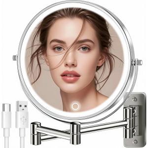 image9quot Large Wall Mounted Lighted Makeup Mirror Black Nickel 1X20X Magnifying Mirror with 3 Color Light LED Lights Dimmable 5000mAh Rechargeable Wall Mount Makeup Mirror 360 Swivel 17quot for Bathroom15xsenior Pearl Nicke