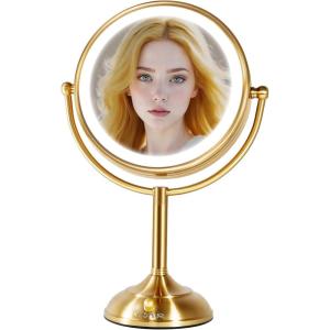 imageProfessional 85quot Large Lighted Makeup Mirror with Brighter Lights 1X10X True HD Magnifying Mirror with 3 Color Dimmable Lights 90 Shadowless LEDs 360Swivel Seamless Vanity Mirror Pearl NickelGold Nickel