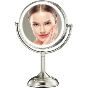 imageProfessional 85quot Large Lighted Makeup Mirror with Brighter Lights 1X10X True HD Magnifying Mirror with 3 Color Dimmable Lights 90 Shadowless LEDs 360Swivel Seamless Vanity Mirror Pearl NickelArtistic Satin Nickel