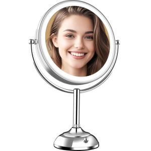 imageVESAUR 118quot Extra Large 17quot Tall Lighted Makeup Mirror 1X5X10X 3Sided Magnifying Mirror with 96 LEDs 3 Color Dimmable Lights 360 Swivel Dual Power Vanity Mirror Nickel Finish  Great Gift10x15x Silver Nickel