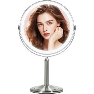 imageVESAUR 1X15X HD Lighted Makeup Mirror 9quot Large 5000mAh Rechargeable Double Sided Magnifying Mirror with 3 Touch Dimmable Light 360Rotation Detachable for Travel Vanity Mirror Pearl Nickel GiftsA Pearl Nickel