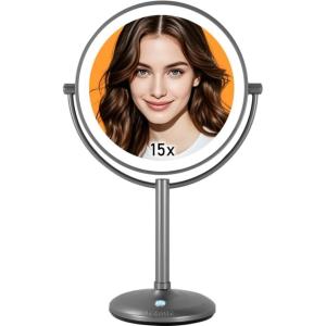 imageVESAUR 1X15X HD Lighted Makeup Mirror 9quot Large 5000mAh Rechargeable Double Sided Magnifying Mirror with 3 Touch Dimmable Light 360Rotation Detachable for Travel Vanity Mirror Pearl Nickel Gifts15xblack Black Nickel