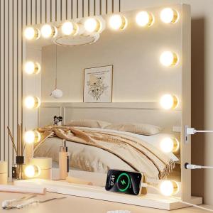 imageVESAUR 23quot Large Vanity Mirror with Lights Hollywood Lighted Makeup Mirror with 10X15X Magnification 15 Dimmable LED Bulbs 3 Colors USBTypeC Charger Port Tabletopampamp Wall Mount Aluminum Frame