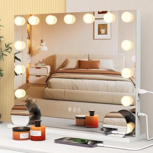 imageVESAUR Large Vanity Mirror with Lights Hollywood Makeup Mirror with 15 Dimmable Bulbs 3 Light Colors Detachable 1X10X15X Magnification USBTypeC Dual Power Tabletop ampampWall Mount Senior Aluminum