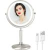 imageVESAUR 8 Rechargeable Lighted Makeup Mirror 1X10X Magnifying Vanity Mirror with 3 Colors 50 Dimmable LED Lights