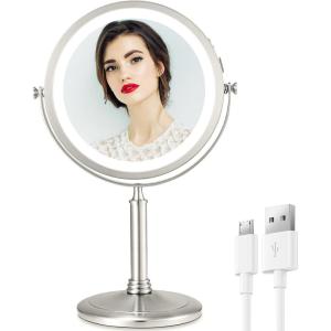 imageVESAUR 8 Rechargeable Lighted Makeup Mirror 1X10X Magnifying Vanity Mirror with 3 Colors 50 Dimmable LED Lights